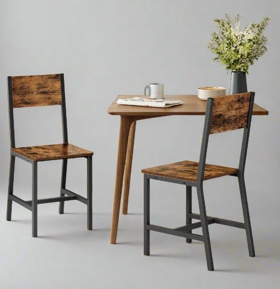 Rackhams Set of 2 Industrial Dining Chairs with Steel Frame and Rustic Brown Particleboard Seats - image 1