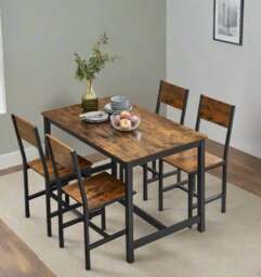 Rackhams Set of 2 Industrial Dining Chairs with Steel Frame and Rustic Brown Particleboard Seats - thumbnail 3
