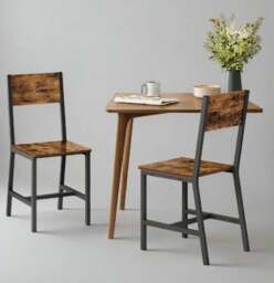 Rackhams Set of 2 Industrial Dining Chairs with Steel Frame and Rustic Brown Particleboard Seats