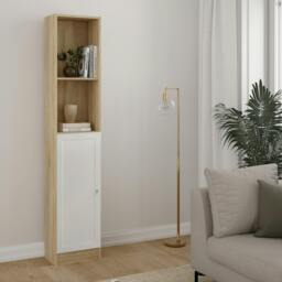 "Rackhams Basic Tall Narrow Combination Storage Bookcase in Oak (4 Shelves) with White Door - Manufactured Wood - 1 - Oak & White " - thumbnail 1