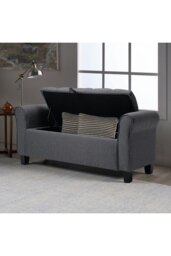 Rackhams Linen Splayed Armrest Storage Ottoman Bench Chaise - Grey - thumbnail 2