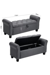 Rackhams Linen Splayed Armrest Storage Ottoman Bench Chaise - Grey - thumbnail 3