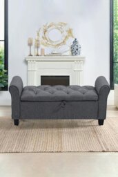 Rackhams Linen Splayed Armrest Storage Ottoman Bench Chaise - Grey