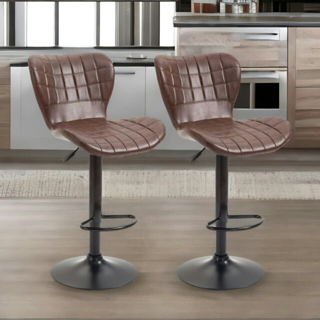 Rackhams Set Of 2 Adjustable Height Retro Faux Leather Bar Stools Brown - image 1