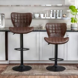Rackhams Set Of 2 Adjustable Height Retro Faux Leather Bar Stools Brown - thumbnail 6