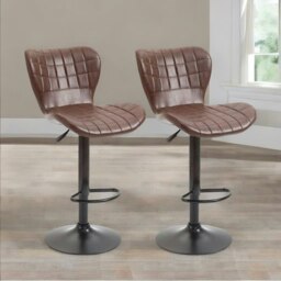 Rackhams Set Of 2 Adjustable Height Retro Faux Leather Bar Stools Brown - thumbnail 3