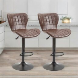 Rackhams Set Of 2 Adjustable Height Retro Faux Leather Bar Stools Brown - thumbnail 2