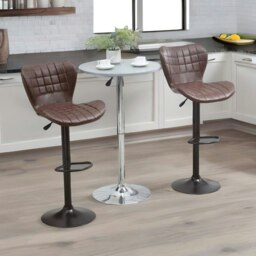 Rackhams Set Of 2 Adjustable Height Retro Faux Leather Bar Stools Brown - thumbnail 5