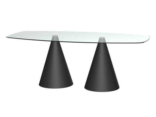 Rackhams Rectangular Glass Dining Table with Cone Base (Oscar Collection) - Clear Glass - Black Matt Powder - image 1