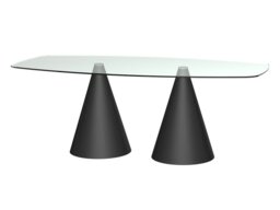 Rackhams Rectangular Glass Dining Table with Cone Base (Oscar Collection) - Clear Glass - Black Matt Powder - thumbnail 1