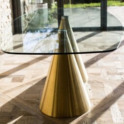 Rackhams Rectangular Glass Dining Table with Cone Base (Oscar Collection) - Clear Glass - Black Matt Powder - thumbnail 4