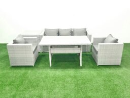 Rackhams Garden Dining Set Outdoor Rattan Furniture Set with Sofa Dining Table 2 Chairs Side Table Light Grey Mixed - thumbnail 2