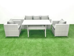 Rackhams Garden Dining Set Outdoor Rattan Furniture Set with Sofa Dining Table 2 Chairs Side Table Light Grey Mixed - thumbnail 1