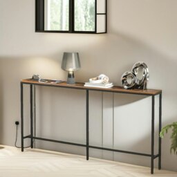 Rackhams Industrial Wide Console Table With Charging Station Rustic Brown - thumbnail 3