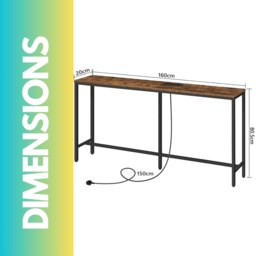 Rackhams Industrial Wide Console Table With Charging Station Rustic Brown - thumbnail 5
