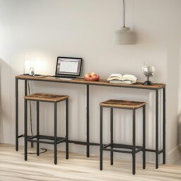 Rackhams Industrial Wide Console Table With Charging Station Rustic Brown - thumbnail 4