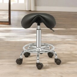 Rackhams Saddle Salon Stool Chair With Adjustable Height and 360 Swivel Black - thumbnail 2