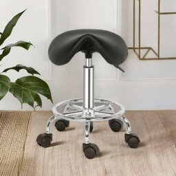 Rackhams Saddle Salon Stool Chair With Adjustable Height and 360 Swivel Black - thumbnail 3