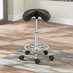 Rackhams Saddle Salon Stool Chair With Adjustable Height and 360 Swivel Black - thumbnail 4