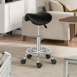 Rackhams Saddle Salon Stool Chair With Adjustable Height and 360 Swivel Black