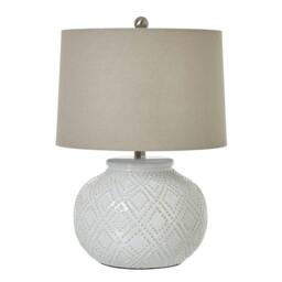 Rackhams Squat Beaded Ceramic Table Lamp (UK Plug) - White - 56cm x 38cm x 38cm - White - 100% Mixed