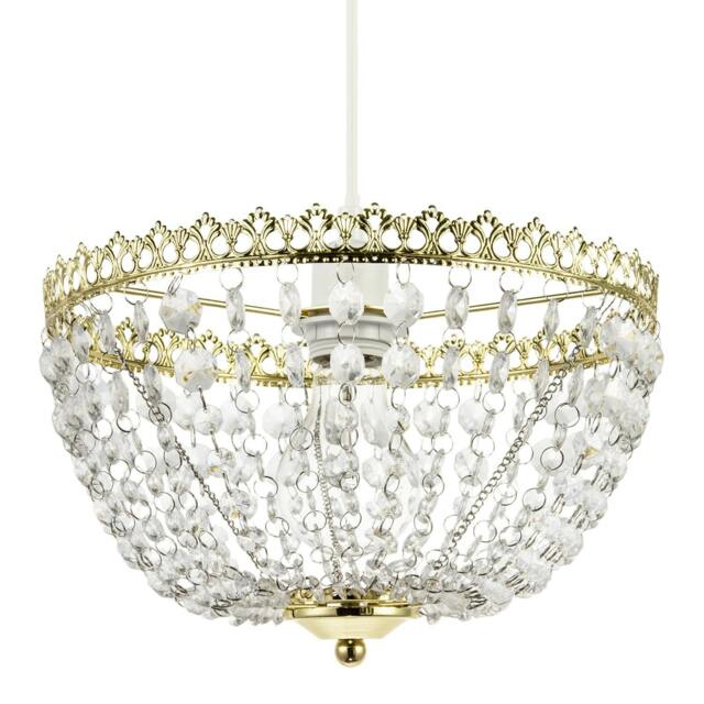 Rackhams Circular Crown Pendant Shade in Polished Gold with Clear Acrylic Beads - image 1