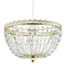 Rackhams Circular Crown Pendant Shade in Polished Gold with Clear Acrylic Beads - thumbnail 1