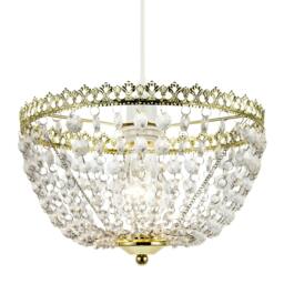 Rackhams Circular Crown Pendant Shade in Polished Gold with Clear Acrylic Beads - thumbnail 2