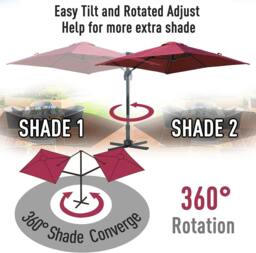 Rackhams 3m Red Octagon Parasol With Cross Base and 65mm Aluminium Pole Sun Shade Garden Outdoor - thumbnail 5