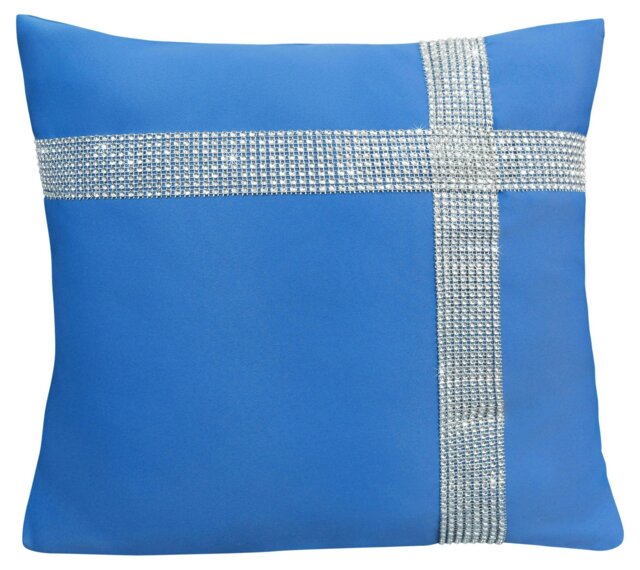 Rackhams Diamonte Detail Soft Touch Matte Fabric Scatter Cushion - 43cm x 43cm - Blue - image 1