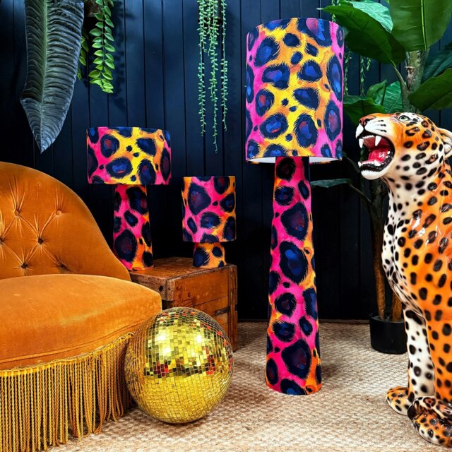 Rackhams Handmade Velvet Portable Lamps in Electric Leopard - Midi - 52cm Height - Rechargeable LED Bulb - image 1