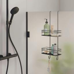 Rackhams Matt Black Stainless Steel Double Hanging Shower Basket - thumbnail 2