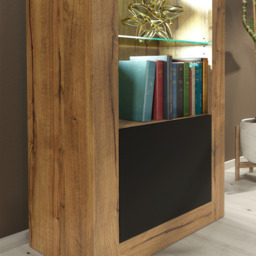 Rackhams Charming 170cm Modern Display Cabinet – Black Matt Doors with Free LED lights - 170cm - Oak Matt Body & Black Matt Doors - 1 - thumbnail 5