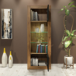 Rackhams Charming 170cm Modern Display Cabinet – Black Matt Doors with Free LED lights - 170cm - Oak Matt Body & Black Matt Doors - 1 - thumbnail 4