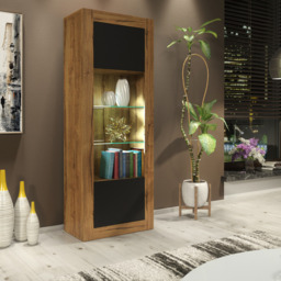 Rackhams Charming 170cm Modern Display Cabinet – Black Matt Doors with Free LED lights - 170cm - Oak Matt Body & Black Matt Doors - 1 - thumbnail 6