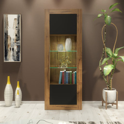 Rackhams Charming 170cm Modern Display Cabinet – Black Matt Doors with Free LED lights - 170cm - Oak Matt Body & Black Matt Doors - 1 - thumbnail 3