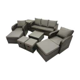Rackhams 3 Seater Sofa Reclining Chair Coffee Table Set Rattan Garden Outdoor Furniture Set with Side Table 4 Stools Dark Grey Mixed - thumbnail 2