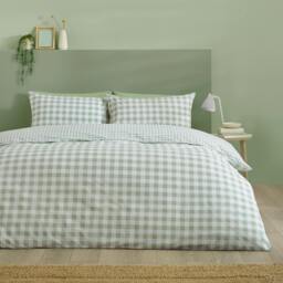 Rackhams Bamford Gingham Check Reversible Duvet Cover Set Green - Double - Green - thumbnail 2