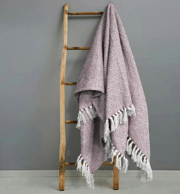 Rackhams Luxury Jacquard Diamond Cotton Tassel Throw - 127cm x 152cm - Pink - image 1