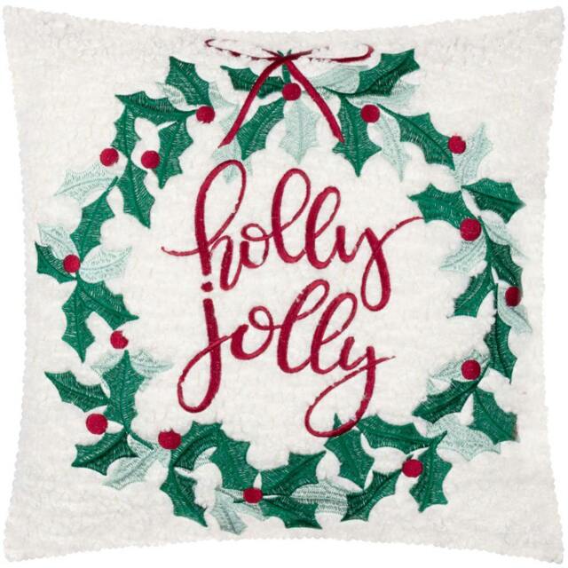 Rackhams Holly Jolly Embroidered Wreath Christmas Cushion Cover - Multicoloured - 45cm x 45cm - Multicoloured - 100% Polyester - image 1