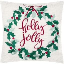 Rackhams Holly Jolly Embroidered Wreath Christmas Cushion Cover - Multicoloured - 45cm x 45cm - Multicoloured - 100% Polyester