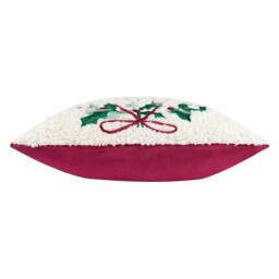 Rackhams Holly Jolly Embroidered Wreath Christmas Cushion Cover - Multicoloured - 45cm x 45cm - Multicoloured - 100% Polyester - thumbnail 3