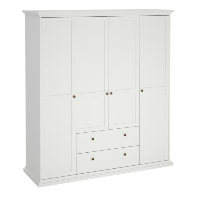 Rackhams Paris Wardrobe with 4 Doors and 2 Drawers in White - White - Malemine - 1 - image 1