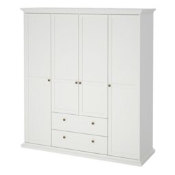 Rackhams Paris Wardrobe with 4 Doors and 2 Drawers in White - White - Malemine - 1 - thumbnail 3