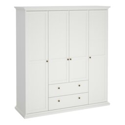 Rackhams Paris Wardrobe with 4 Doors and 2 Drawers in White - White - Malemine - 1
