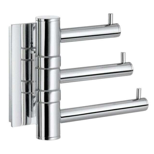 Rackhams Polished Chrome Triple Swing Arm Towel Hooks 95mm x 120mm Wall Mounted Bathroom Storage Robe Hooks Clothes Hanger Coat Peg