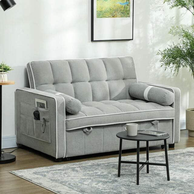 Rackhams 2 Seater Pull Out Sofa Bed with Adjustable Backrest - Light Grey - image 1