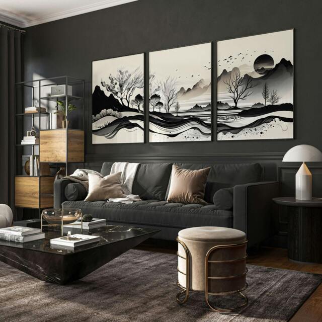 Rackhams Large Living Room Pictures - Set of 3 wall art prints - A4 8.27 x 11.69 in / 21 x 29.7 cm - Satin Photo paper 280 gsm - White Frame - image 1