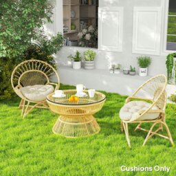Rackhams Outdoor Seat Cushions Set of 2, Tufted Round Chair Pads, Beige - Beige - Polyester - Φ60 x 10 H cm - thumbnail 3