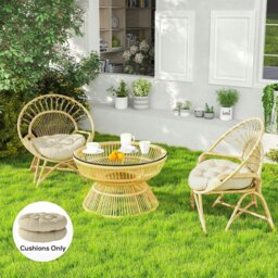 Rackhams Outdoor Seat Cushions Set of 2, Tufted Round Chair Pads, Beige - Beige - Polyester - Φ60 x 10 H cm - thumbnail 1